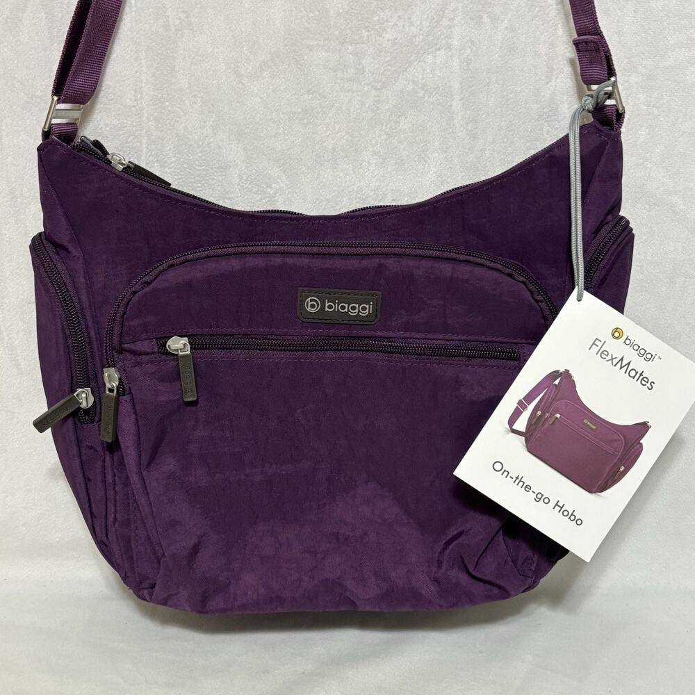 NWT Biaggi Flexmates Convertible Crossbody Purse Travel Bag RFID Hobo Purple